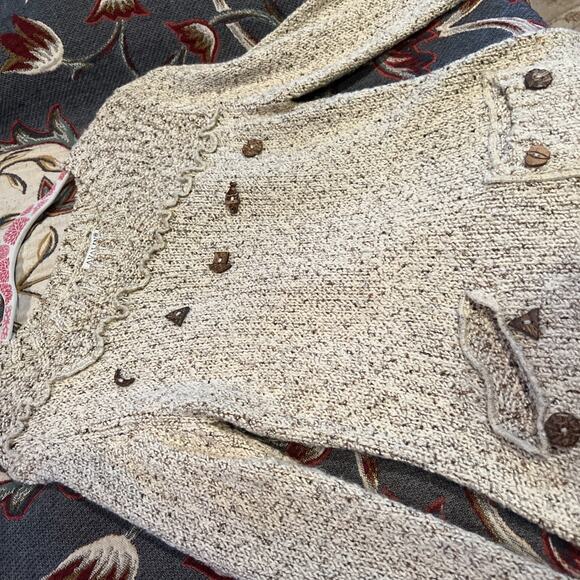 AVALIN Sweater Womens M White Crocheted BOHO Layer Easy Fit Crew Collar - Picture 2 of 10